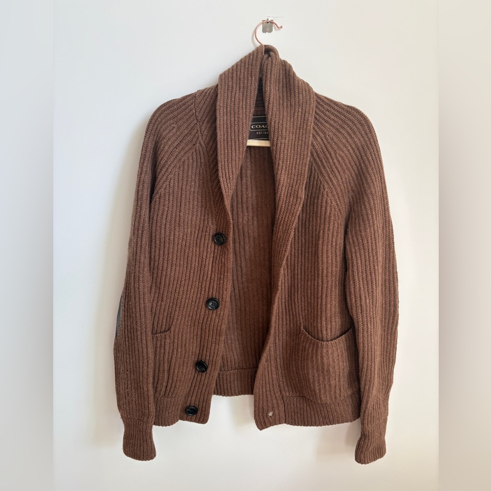 Coach Men's Brown Wool Cardigan Sweater